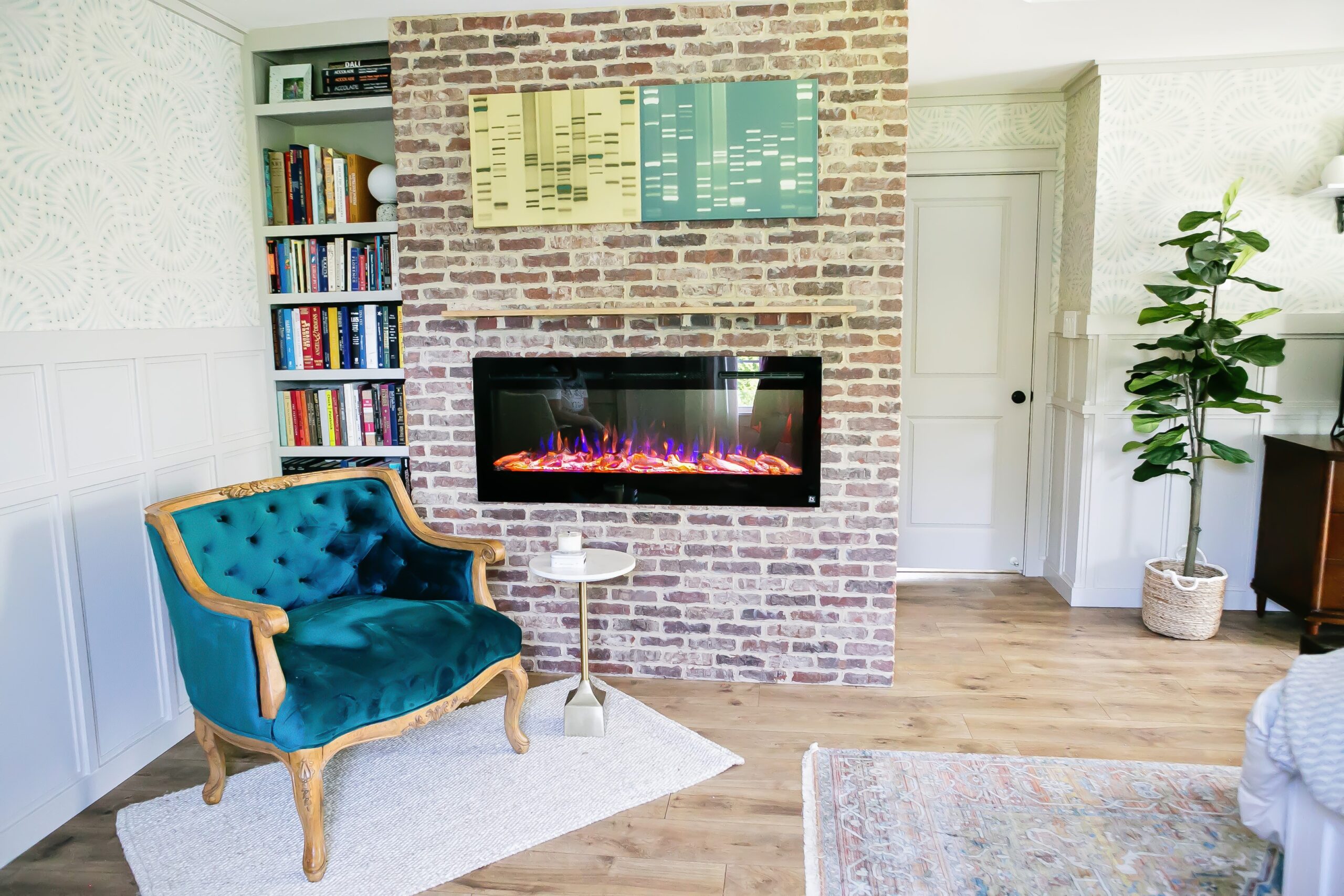 Brick fireplace on sale